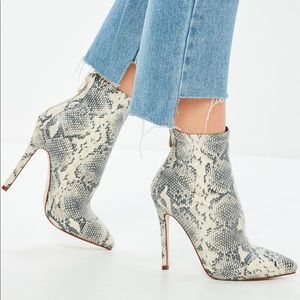 Missguided Nude Snakeskin Fitted Heel Ankle Boots